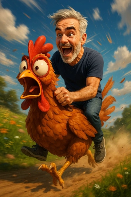 Experience the Fun of Swapping Faces on a Giant Chicken Ride