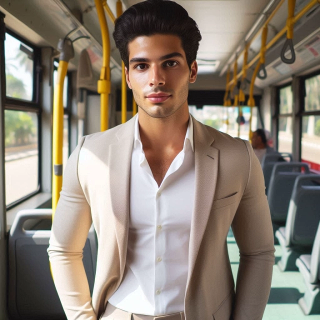 Swap Your Face onto a Stylish Commuter in a Beige Suit Today