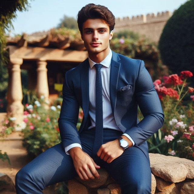 Transform into a Star: Swap Faces with a Dapper Man in Blue Suit