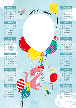 Calendar2018 Cat mouse and balloons photo frame