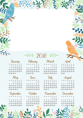 Calendar2018 Frame with birds photo frame