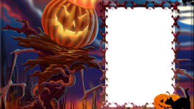 Halloween frame with a witch sitting on a pumpkin photo frame