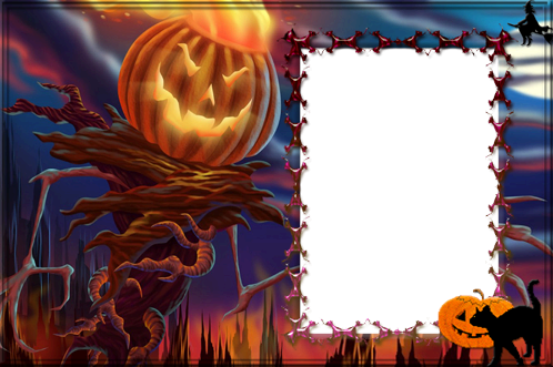 Halloween frame with a witch sitting on a pumpkin photo frame